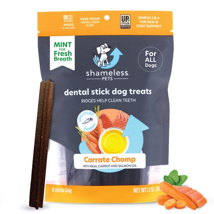 Shameless Pets Carrate Chomp Dental Sticks Dog Treats - Carrot & Salmon Oil Flavor (8 sticks) product detail number 1.0