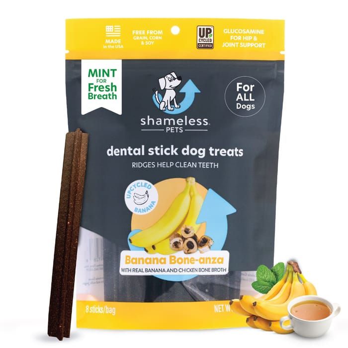 Shameless Pets Banana Bone-anza Dental Sticks Dog Treats - Banana & Bone Broth Flavor ( 8 sticks) product detail number 1.0