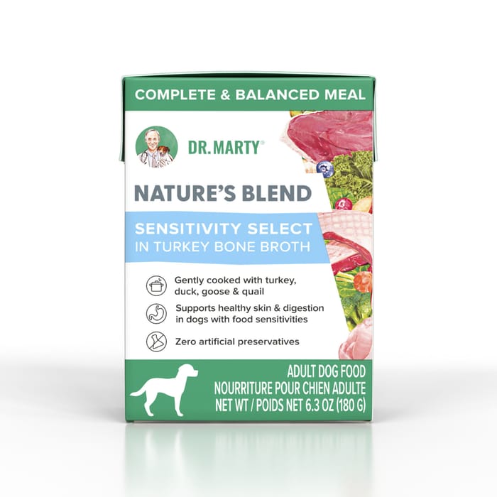 Dr. Marty Nature’s Blend Sensitivity Select in Turkey Bone Broth Adult Wet Dog Food - 6.3 oz Box - Case of 12 product detail number 1.0