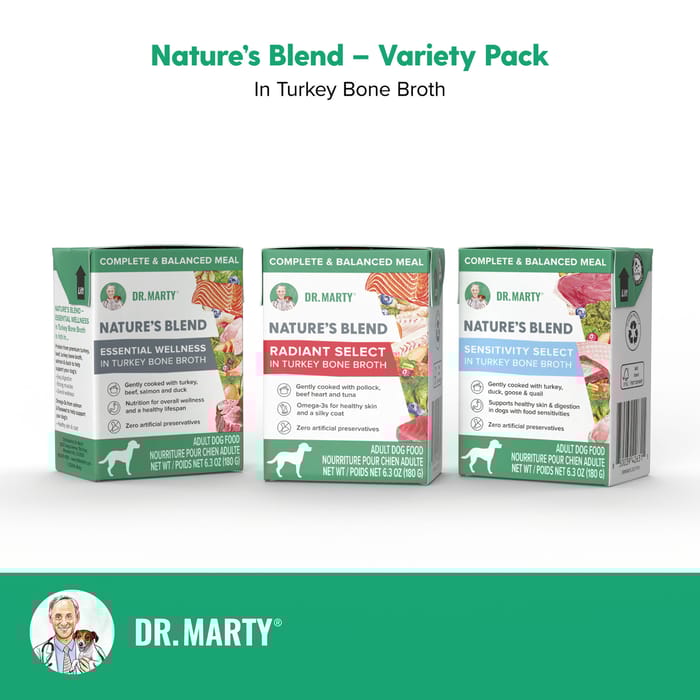 Dr. Marty Nature's Blend Variety Pack in Turkey Bone Broth Adult Wet Dog Food- 6.3 oz Box  - Case of 12 product detail number 1.0