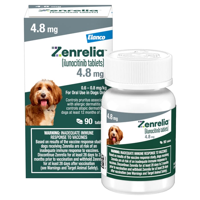 Zenrelia (Ilunocitinib Tablets) Once Daily Prescription Itch Relief for Dogs - 4.8 mg (90 Count) product detail number 1.0