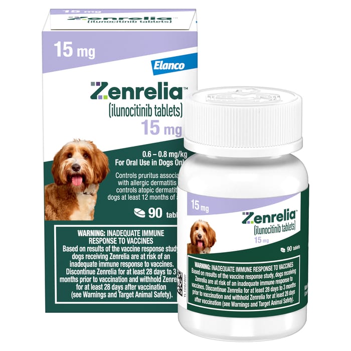 Zenrelia (Ilunocitinib Tablets) Once Daily Prescription Itch Relief for Dogs - 15 mg (90 Count) product detail number 1.0