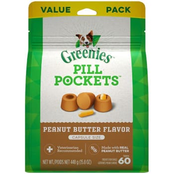 Greenies Pill Pockets Capsule Size Natural Peanut Butter Flavored Dog Treats - 15.8 oz Bag - 60 Treats-product-tile