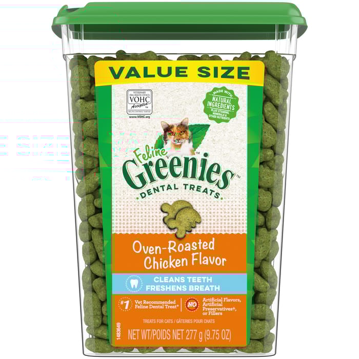 Greenies Adult Dental Cat Treats Oven Roated Chicken Flavor - 9.75 oz Tub product detail number 1.0