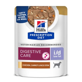 Hill's Prescription Diet i/d Low Fat Digestive Care Carrot, Chicken, & Rice Stew Recipe Wet Dog Food - 2.8 oz Pouches - Case of 24-product-tile