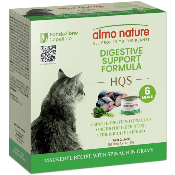 Almo Nature HQS Supportive Formula Digestive Support Mackerel Recipe with Spinach in Gravy Wet Cat Food - 1.77oz - 6 pack product detail number 1.0