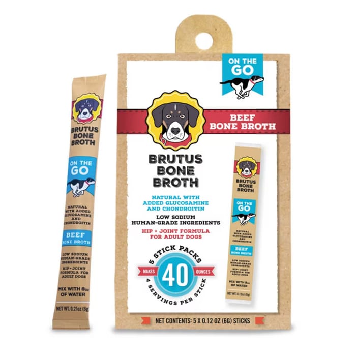 Brutus Bone Broth on the Go: Hip and Joint Instant Bone Broth Beef Dog Food Topper - 5 Sticks product detail number 1.0