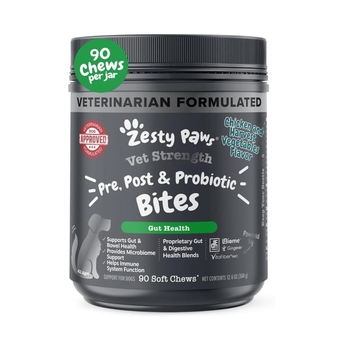 Zesty Paws Vet Strength Pre, Post & Probiotic Bites Soft Chews Digestive Supplement for Dogs - 90 Count product detail number 1.0