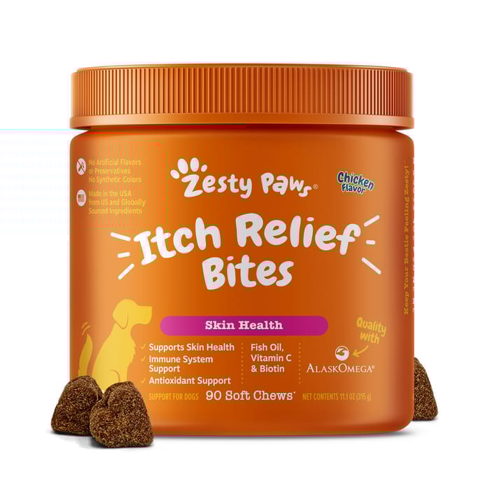 Zesty Paws Itch Relief Bites Soft Chews Skin Supplement for Dogs - Chicken - 90 Count product detail number 1.0