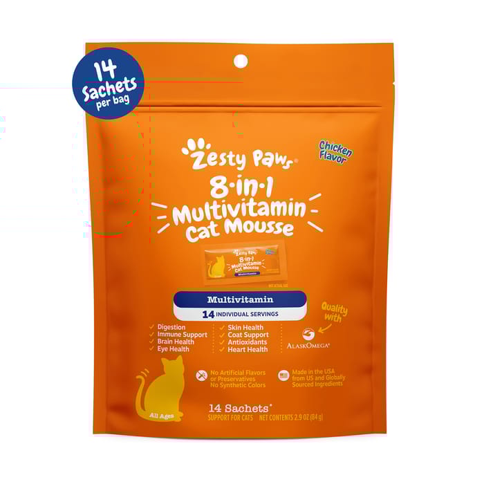 Zesty Paws 8-in-1 Multivitamin Mousse Lickable Supplement for Cats -&nbsp; Chicken - 14 Count product detail number 1.0