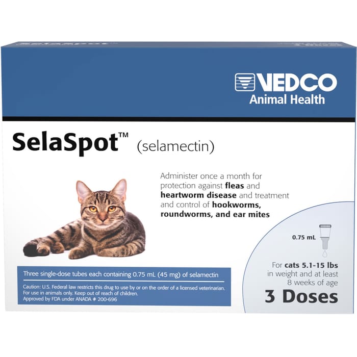 SelaSpot (selamectin) Topical for Cats .75 mL - 5.1-15 lbs - 3 pk product detail number 1.0