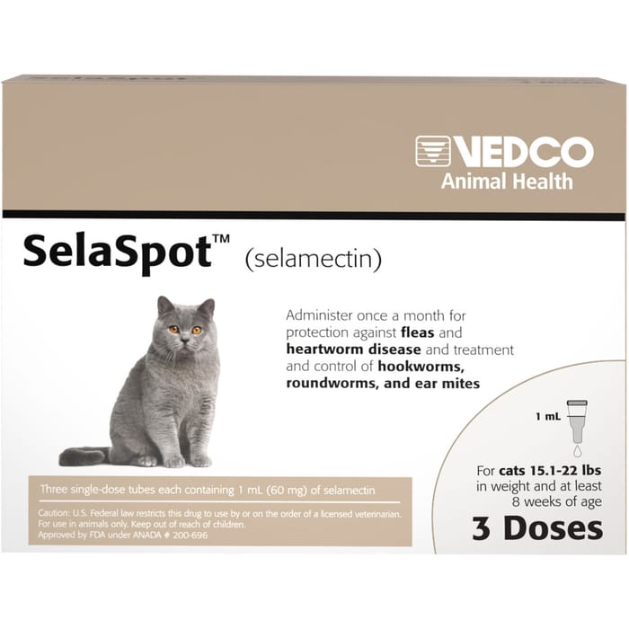 SelaSpot (selamectin) Topical for Cats 1 mL - 15.1-22 lbs - 3 pk product detail number 1.0