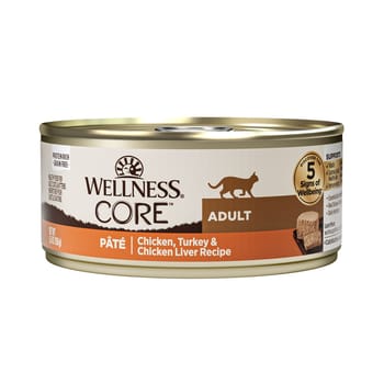 Wellness CORE Natural Grain Free Chicken, Turkey & Chicken Liver Pate Canned Wet Cat Food - 5.5 oz Cans - Case of 24-product-tile