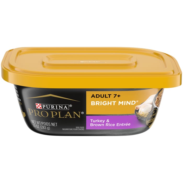Purina Pro Plan Senior Adult 7+ Bright Mind Turkey & Brown Rice Entree Wet Dog Food Tray 10 oz Tray (Case of 8) product detail number 1.0