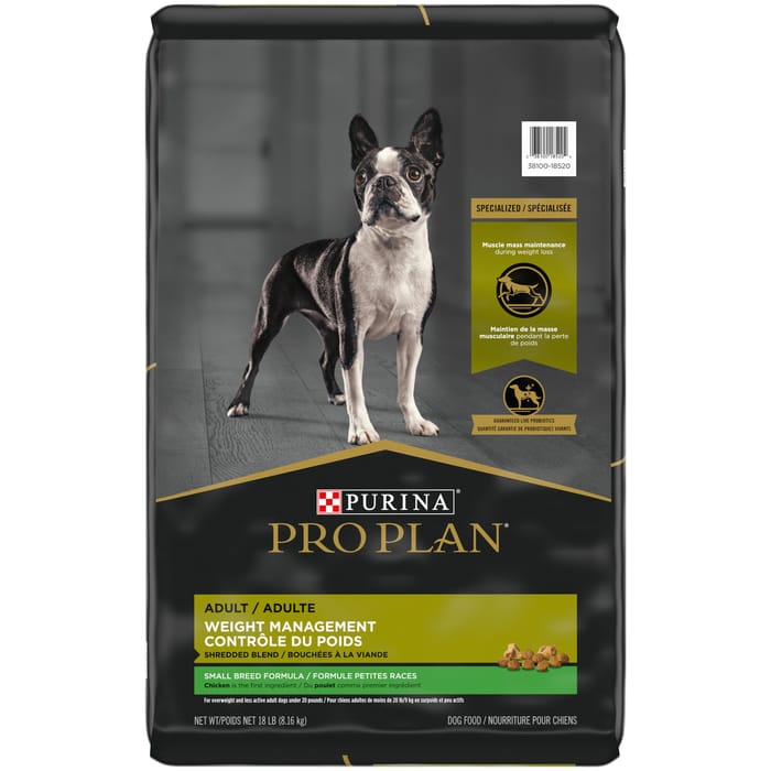 Purina Pro Plan Adult Small Breed Weight Management Shredded Blend Chicken & Rice Formula Dry Dog Food 18 lb Bag product detail number 1.0