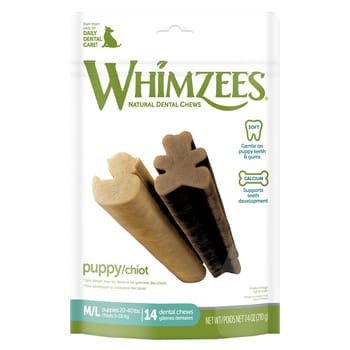 Whimzees Puppy Daily Dental Dog Treats - Medium and Large Breeds - Bag of 14-product-tile