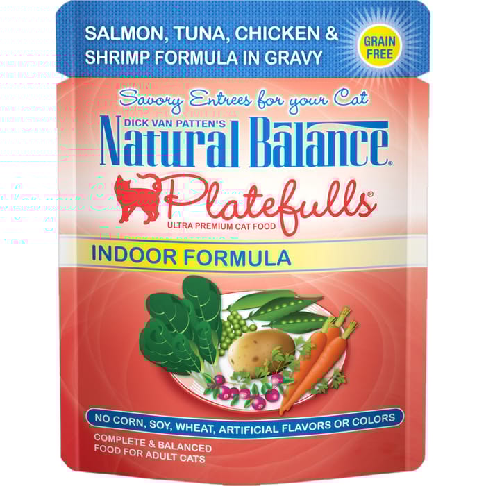 Natural Balance Original Ultra Platefulls Indoor Salmon, Tuna, Chicken & Shrimp Recipe in Gravy Wet Cat Food 24 3oz pouches product detail number 1.0
