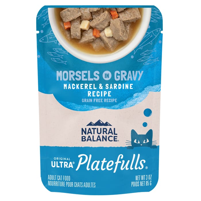 Natural Balance Original Ultra Platefulls Indoor Mackerel & Sardine Recipe in Gravy Wet Cat Food 24 3oz pouches product detail number 1.0