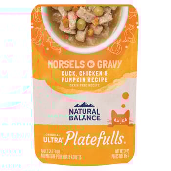 Natural Balance Original Ultra Platefulls Indoor Duck, Chicken, & Pumpkin Recipe in Gravy Wet Cat Food 3 oz, 24 ct-product-tile