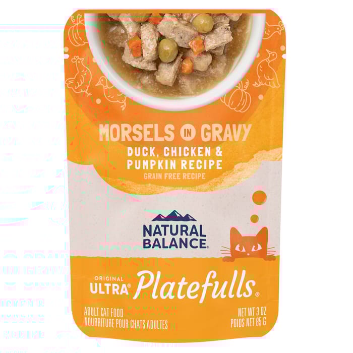 Natural Balance Original Ultra Platefulls Indoor Duck, Chicken, & Pumpkin Recipe in Gravy Wet Cat Food 3 oz, 24 ct product detail number 1.0