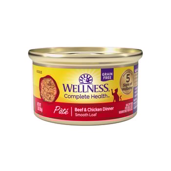 Wellness Complete Health Natural Grain Free Beef & Chicken Dinner Pate Wet Cat Food - 3 oz Cans - Case of 24-product-tile