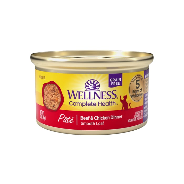 Wellness Complete Health Natural Grain Free Beef & Chicken Dinner Pate Wet Cat Food - 3 oz Cans - Case of 24 product detail number 1.0