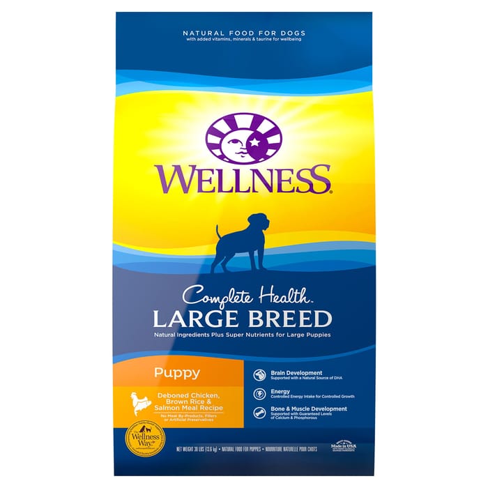 Wellness Complete Health Natural Large Breed Puppy Salmon & Rice Dry Dog Food - 30 lb Bag product detail number 1.0