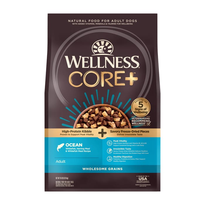 Wellness CORE+ Natural Grained Ocean Recipe with Freeze Dried Whitefish Dry Dog Food - 18 lb Bag product detail number 1.0