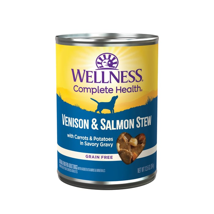 Wellness Thick & Chunky Natural Grain Free Venison & Salmon Stew Canned Wet Dog Food - 12.5 oz Cans - Case of 12 product detail number 1.0