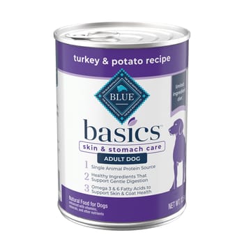 Blue Buffalo Basics Skin & Stomach Care Grain-Free Turkey and Potato Recipe Adult Wet Dog Food 12.5 oz. Cans - Case of 12-product-tile