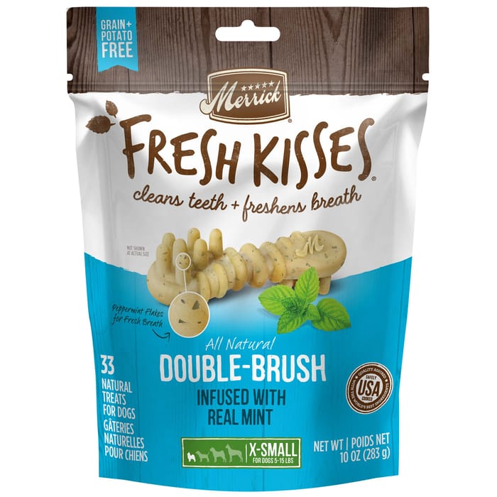 Merrick Fresh Kisses Grain Free Mint Breath Strips Dental Dog Treats Extra Small 10-oz, 33 count product detail number 1.0