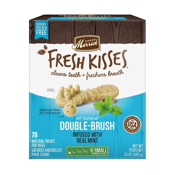 Merrick Fresh Kisses Grain Free Mint Breath Strips Dental Dog Treats Extra Small 24-oz, 78 count product detail number 1.0