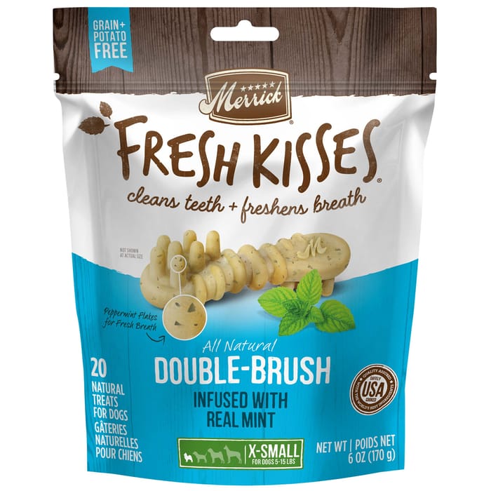 Merrick Fresh Kisses Grain Free Mint Breath Strips Dental Dog Treats Extra Small 6-oz, 20 count product detail number 1.0
