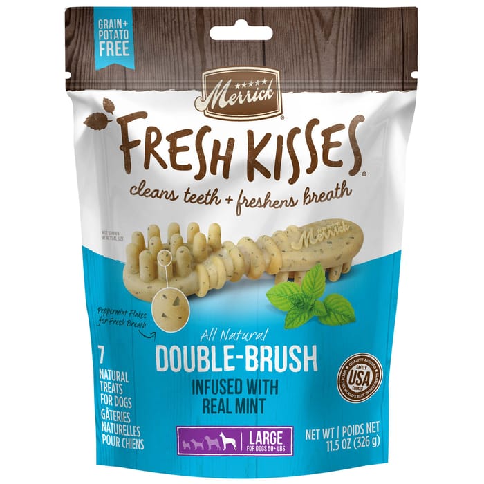 Merrick Fresh Kisses Grain Free Mint Breath Strips Dental Dog Treats Large 11.5-oz, 7 count product detail number 1.0