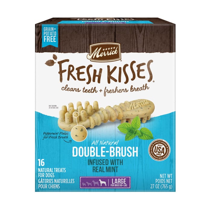 Merrick Fresh Kisses Grain Free Mint Breath Strips Dental Dog Treats Large 27-oz, 16 count product detail number 1.0