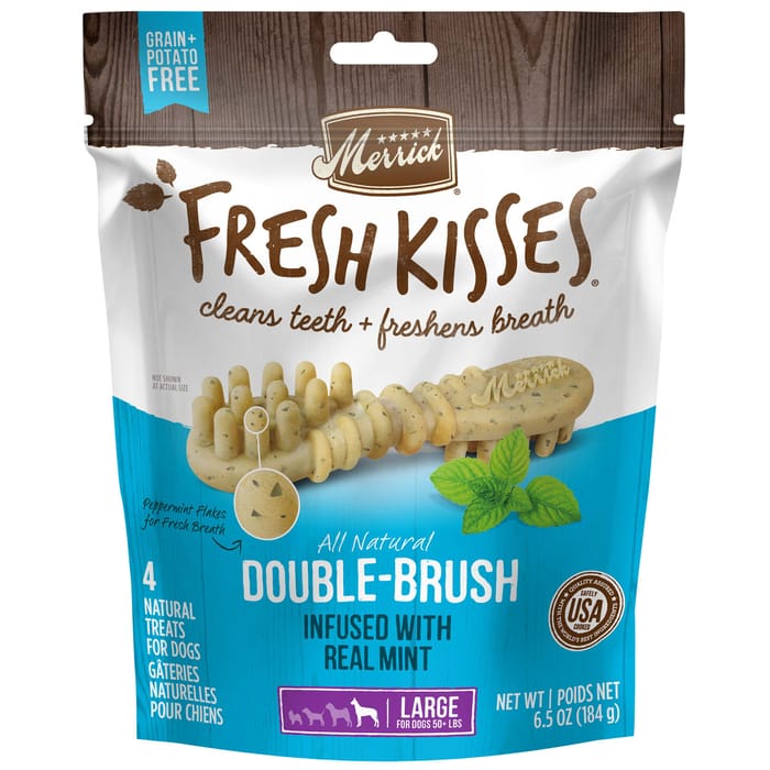 Merrick Fresh Kisses Grain Free Mint Breath Strips Dental Dog Treats Large 6.5-oz, 4 count product detail number 1.0
