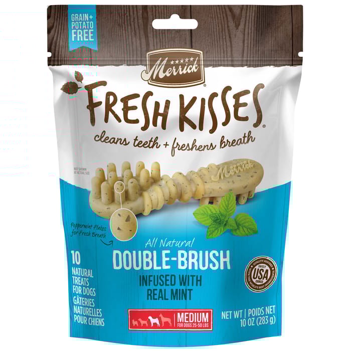Merrick Fresh Kisses Grain Free Mint Breath Strips Dental Dog Treats Medium 10-oz, 10 count product detail number 1.0