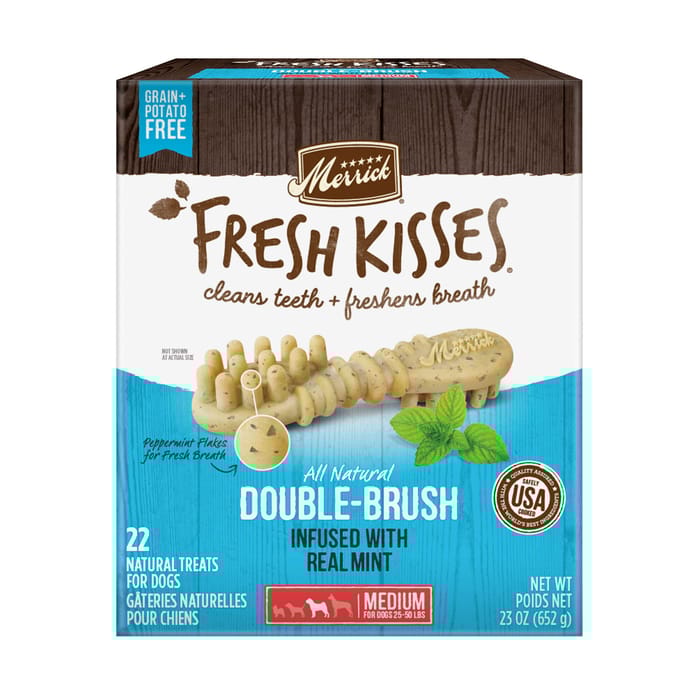 Merrick Fresh Kisses Grain Free Mint Breath Strips Dental Dog Treats Medium 23-oz, 22 count product detail number 1.0