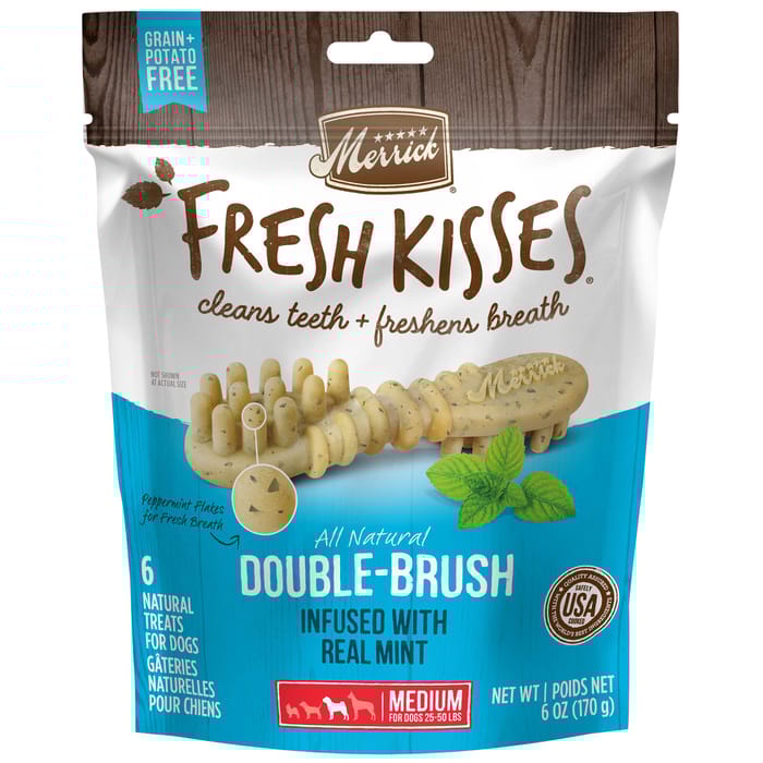 Merrick Fresh Kisses Grain Free Mint Breath Strips Dental Dog Treats Medium 6-oz, 6 count product detail number 1.0