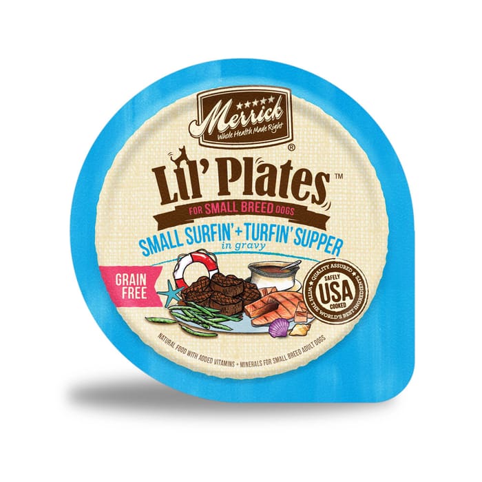 Merrick Lil' Plates Grain Free Sufrin & Turfin Supper in Gravy Dog Food Tray 3.5-oz, Case of 12 product detail number 1.0