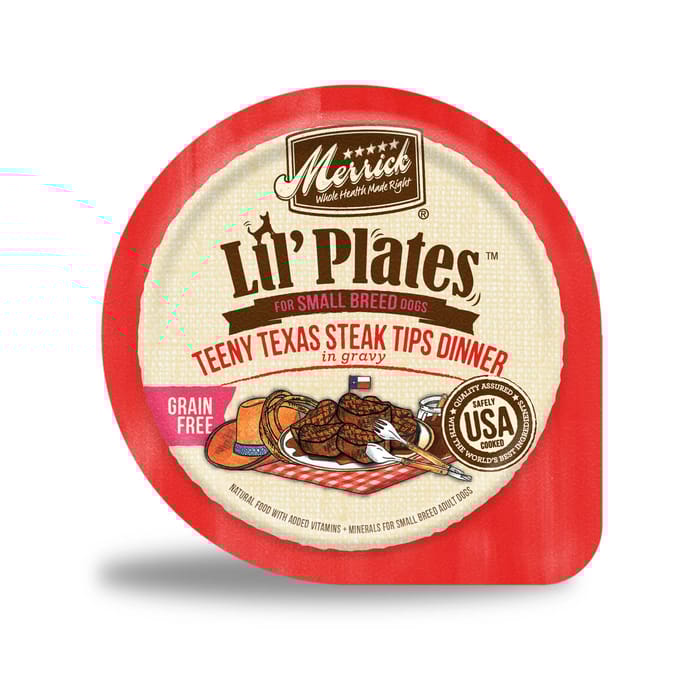 Merrick Lil' Plates Small Breed Grain Free Teeny Texas Steak Tips Dog Food Tray 3.5-oz, case of 12 product detail number 1.0