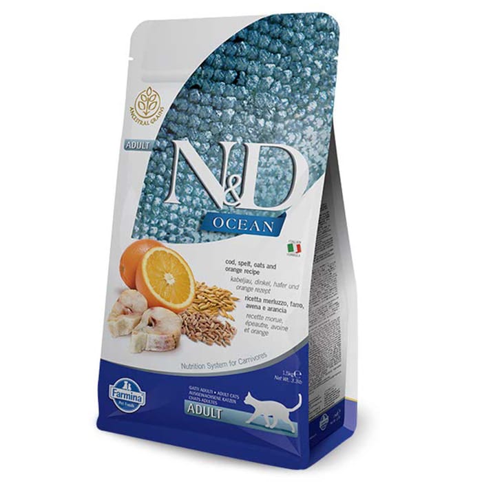 Farmina N&D Ocean Adult Cod, Spelt, Oats & Orange Dry Cat Food 3.3 lb Bag product detail number 1.0