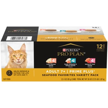 Purina Pro Plan Senior Adult 7+ Prime Plus Seafood Favorites Variety Pack Wet Cat Food 3 oz Cans (Case of 12)-product-tile