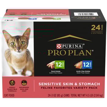 Purina Pro Plan Adult Sensitive Skin & Stomach Feline Favorites Variety Pack Wet Cat Food 3 oz Cans (Case of 24)-product-tile