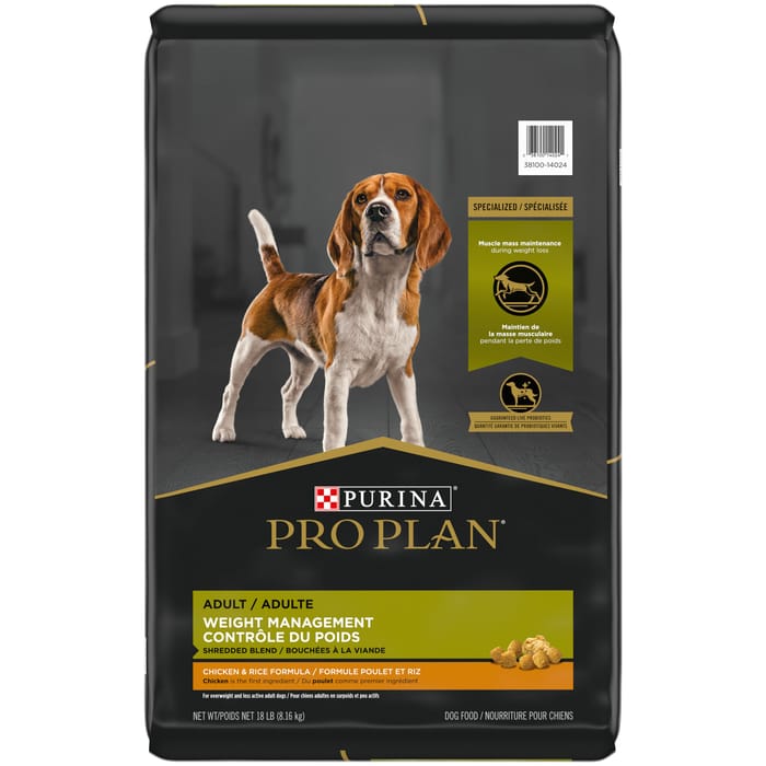 Purina Pro Plan Adult Weight Management Shredded Blend Chicken & Rice Formula Dry Dog Food 18 lb Bag product detail number 1.0