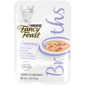Fancy Feast Creamy Broths Wild Salmon & Whitefish Wet Cat Food Complement 1.4 oz Pouch - Case of 16-product-tile