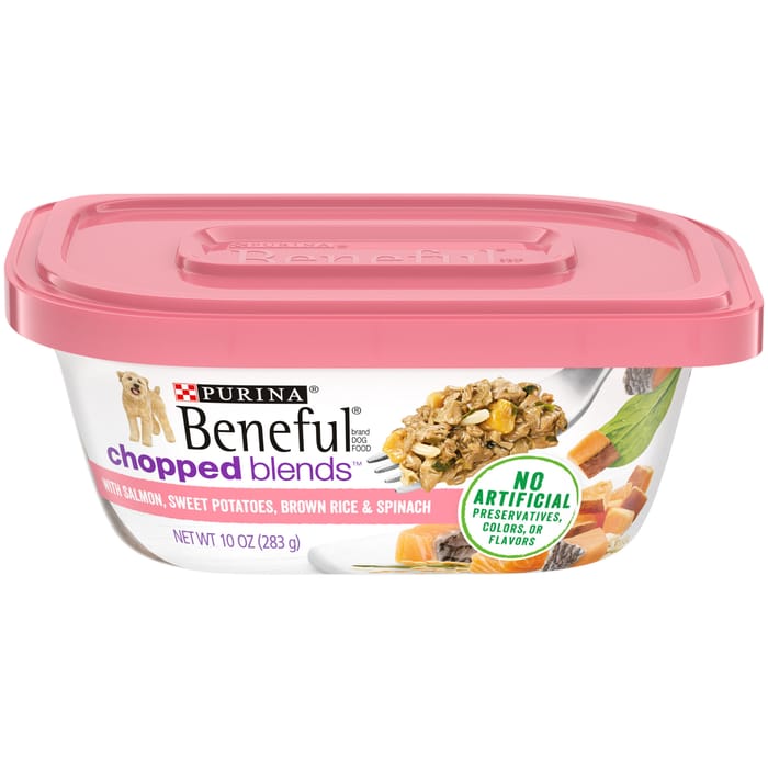 Purina Beneful Chopped Blends with Salmon, Sweet Potatoes, Brown Rice & Spinach Wet Dog Food 10 oz Tub - Case of 8 product detail number 1.0