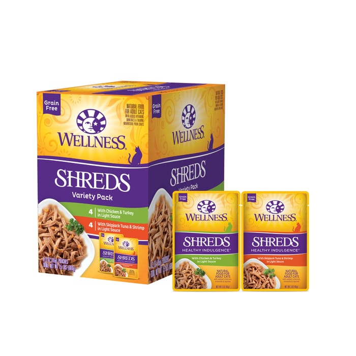 Wellness Healthy Indulgence Shreds Variety Pack Wet Cat Food 3 oz Pouch - Pack of 8 product detail number 1.0