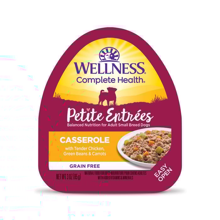 Wellness Small Breed Petite Entrees Casserole Tender Chicken, Green Beans & Carrots Grain Free Wet Dog Food 3 oz Cup - Case of 12 product detail number 1.0