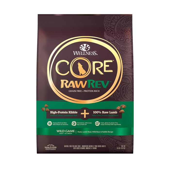 Wellness CORE RawRev Grain Free Wild Game and 100% Raw Lamb Recipe Dry Dog Food 10 lb Bag product detail number 1.0
